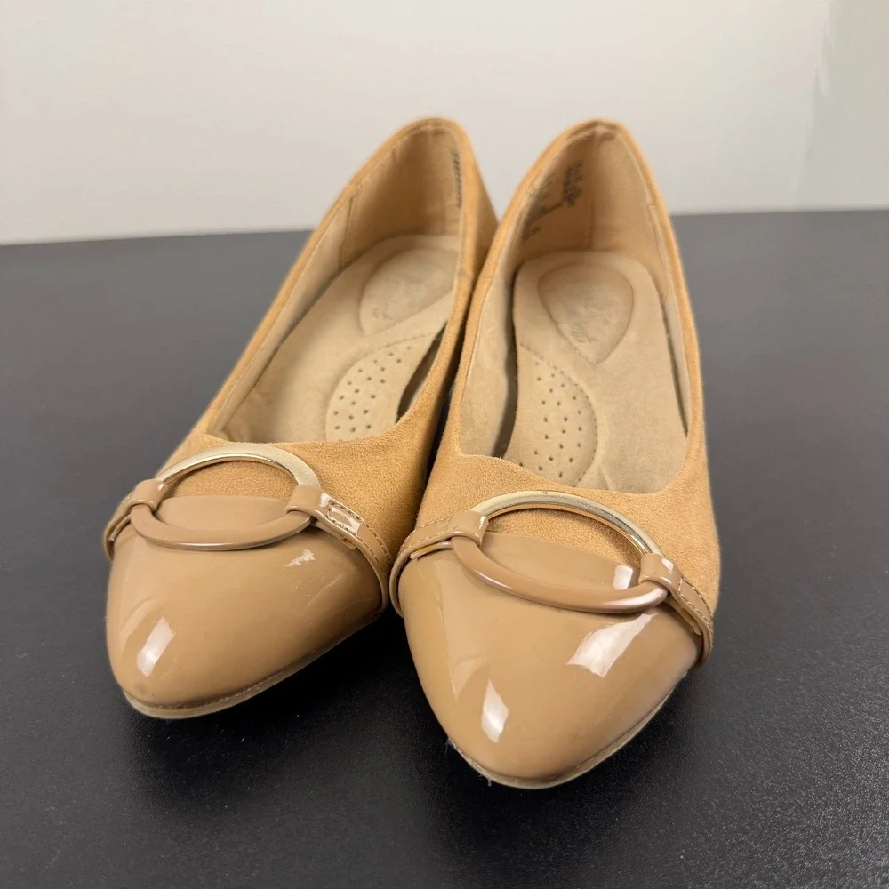 Dexflex Comfort Wedge Heels Womens 6.5 Brown Suede Slip On Career Casual Dressy